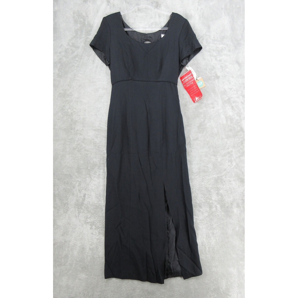 Jeffrey & Dara Dress Women Size 8 Black Evening Gown Bow Back Slit Vintage NWT